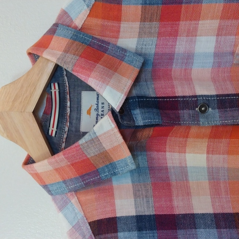 Tommy Bahama Cotton Madras Style Summer Shirt (Large)